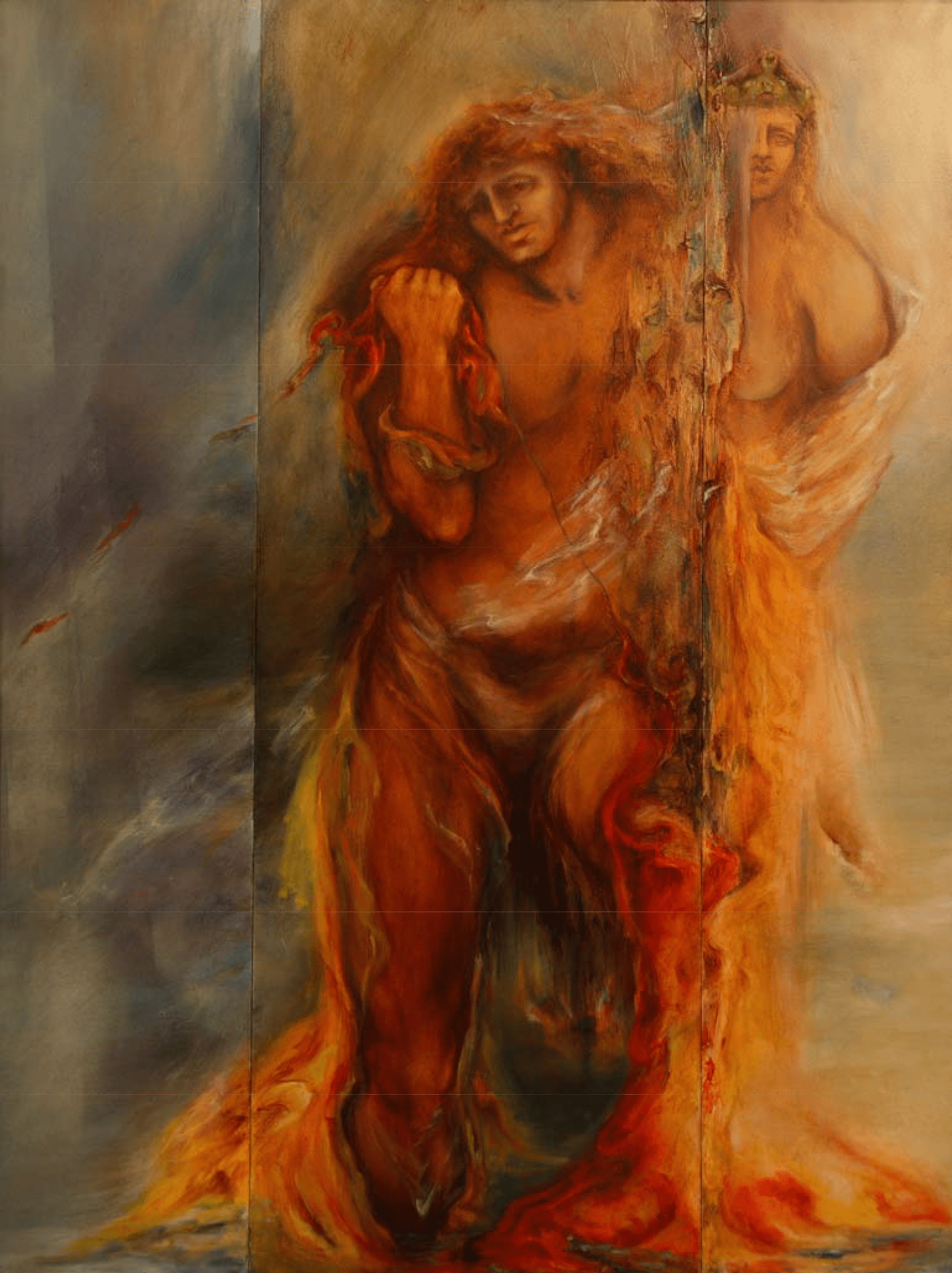 1994 - is a tangTled web we weave Adam and Eve- (Triptych) Oil & Gold Leaf - 1.3 x1.6